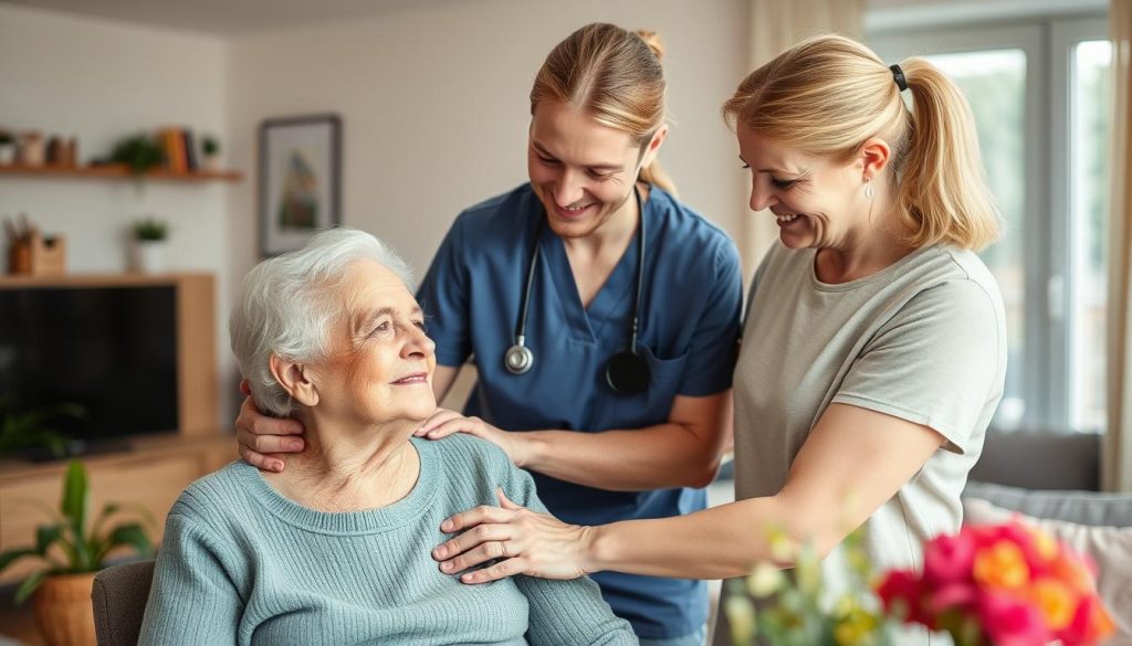 Caregiver assisting elderly person at home in Germany, representing top small business ideas in Germany for foreigners Caregiver assisting elderly person at home in Germany, representing top small business ideas in Germany for foreigners
