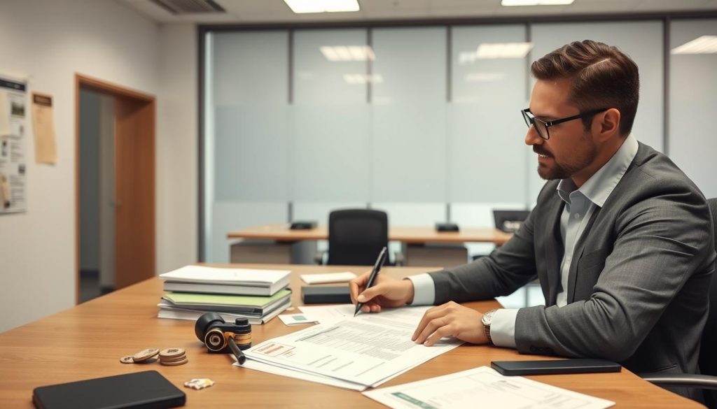 Foreign entrepreneur completing paperwork for business registration in Germany, representing top small business ideas in Germany for foreigners